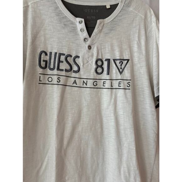 Guess 81? Los Angeles Men’s Henley T-Shirt XL White Gray Trim Embroidered Logo - Picture 9 of 16